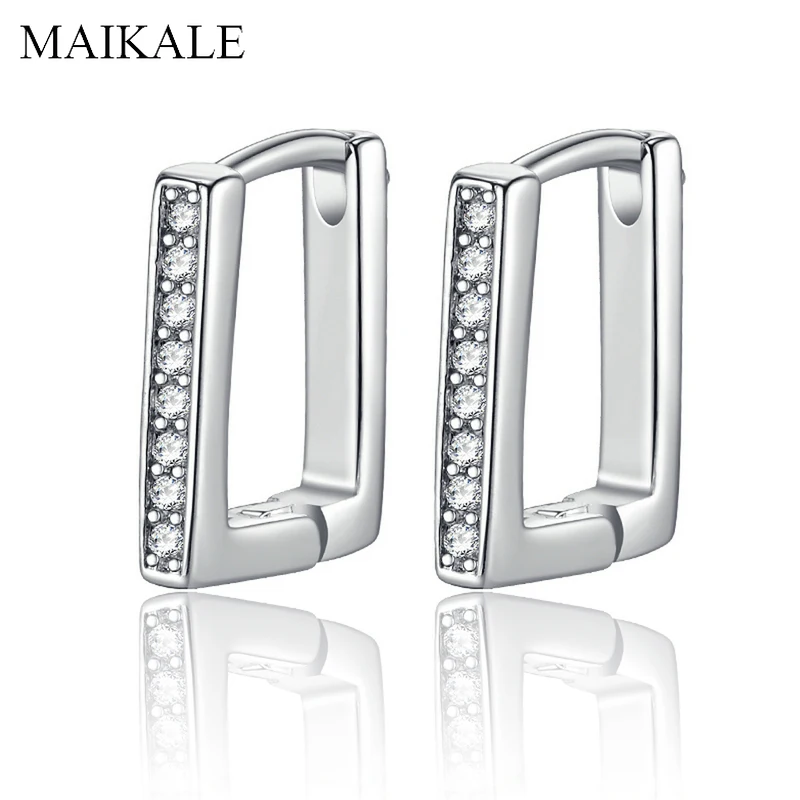 

MAIKALE Simple U Shape Stud Earrings for Women Silver Color Cubic Zirconia Earrings Women Jewelry Hot Selling Accessories Gifts