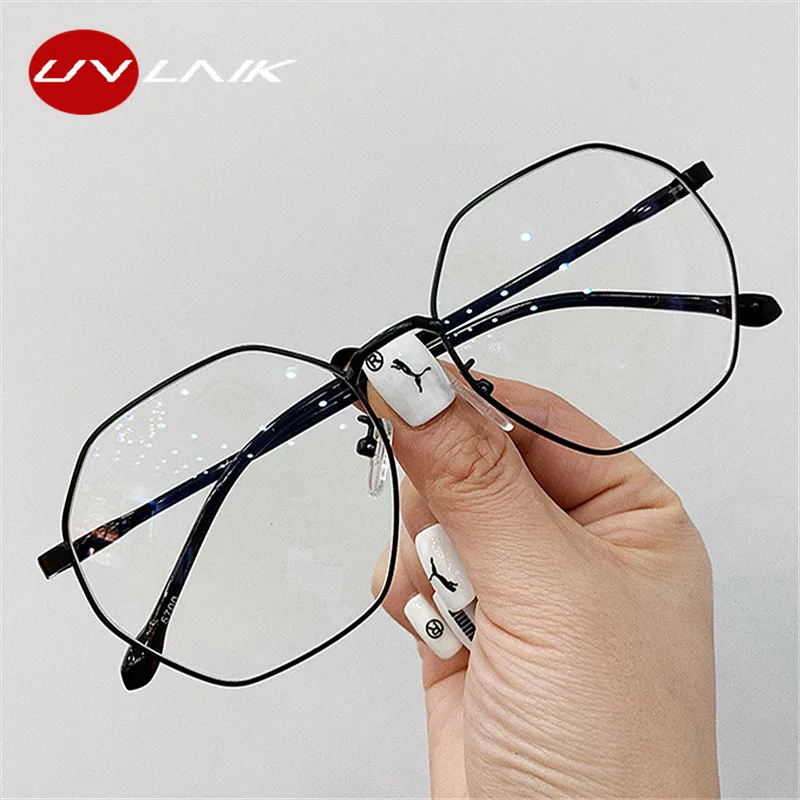 

UVLAIK Vintage Optical Anti Blue Light Glasses Frame Boston Designer Spectacle Metal Prescription Transparent Eyeglasses Frames
