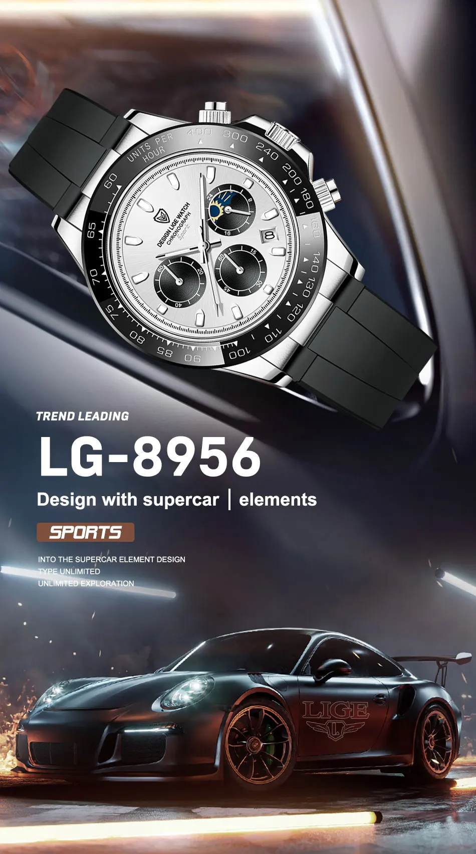 LIGE Men Watches Top Brand Luxury Panda Watch Sport Chronograph Fashion Man Quartz Wristwatch 30M Waterproof Luminous Date Clock