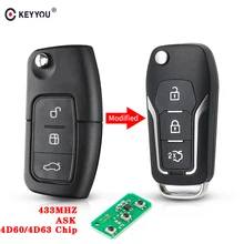 KEYYOU – télécommande à 3 boutons pour Ford Focus Max S Fiesta 433, 2013 MHz, pliable, avec étui Fob et lame Chip HU101
