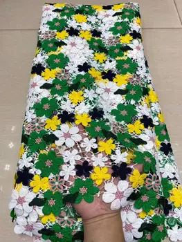 

2020 Latest African 3d Applique Lace Fabrics High Quality Lace Guipure Cord Lace Fabric For Women Party Dress Material