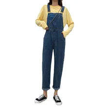 Женские джинсы, комбинезон, повседневные, базовые, широкие, длиной до щиколотки, джинсовые штаны, большой размер, свободный крой, комбинезоны