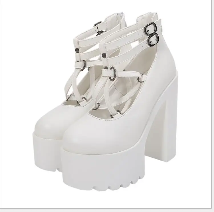 New Fashion Sexy Women Pumps High Heels Zipper Rubber Sole Black Platform Shoes Spring Autumn Leather Shoes Female Large size