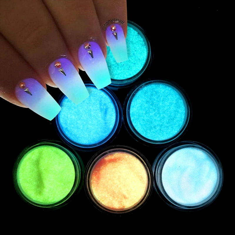 10ml Glow In The Dark Powder Extension Nails Accessories Fluorescent  Dipping Pigment Nail Art Glitter UV Luminous Acrylic Powder