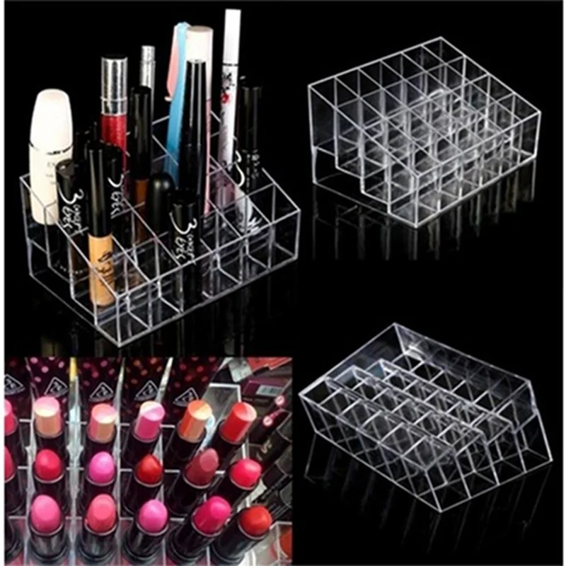 24 Grid Acrylic Makeup Brush Holder Makeup Organizer Storage Box Case Lipstick Jewelry Holder Cosmetic Display Stand Tool