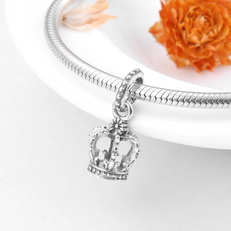 Модная Роскошная 925 пробы Серебряная Королевская корона, изящные подвески, бусины, подходят к оригинальному браслету Pandora, изготовление ювелирных изделий