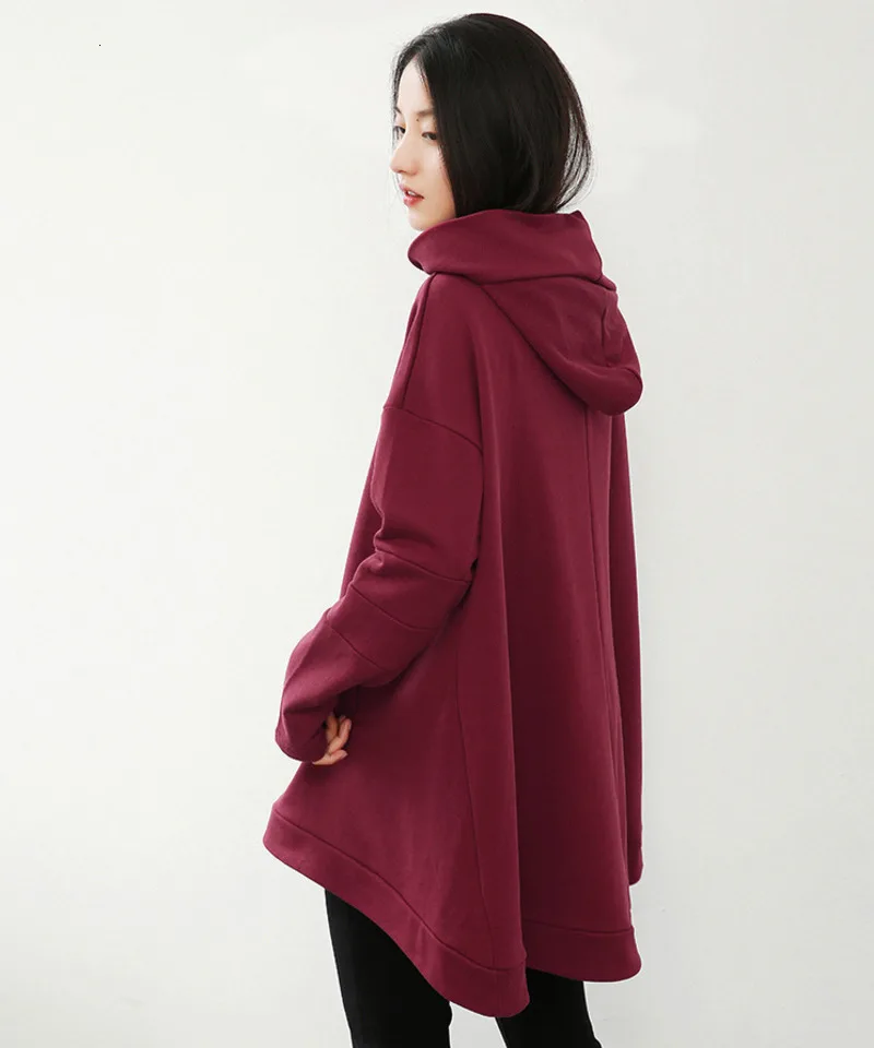 MEVGOHOT Autumn Thick Woman Solid All-match Oversize Hoodies Plus Size Winter Terry Hat Irregular Loose Sweatshirt HD1087