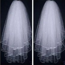 

2021 Elegant Pearl Short Bridal Veil With Comb Women Wedding Veil White Ivory 3 Layers Elbow Length 80CM