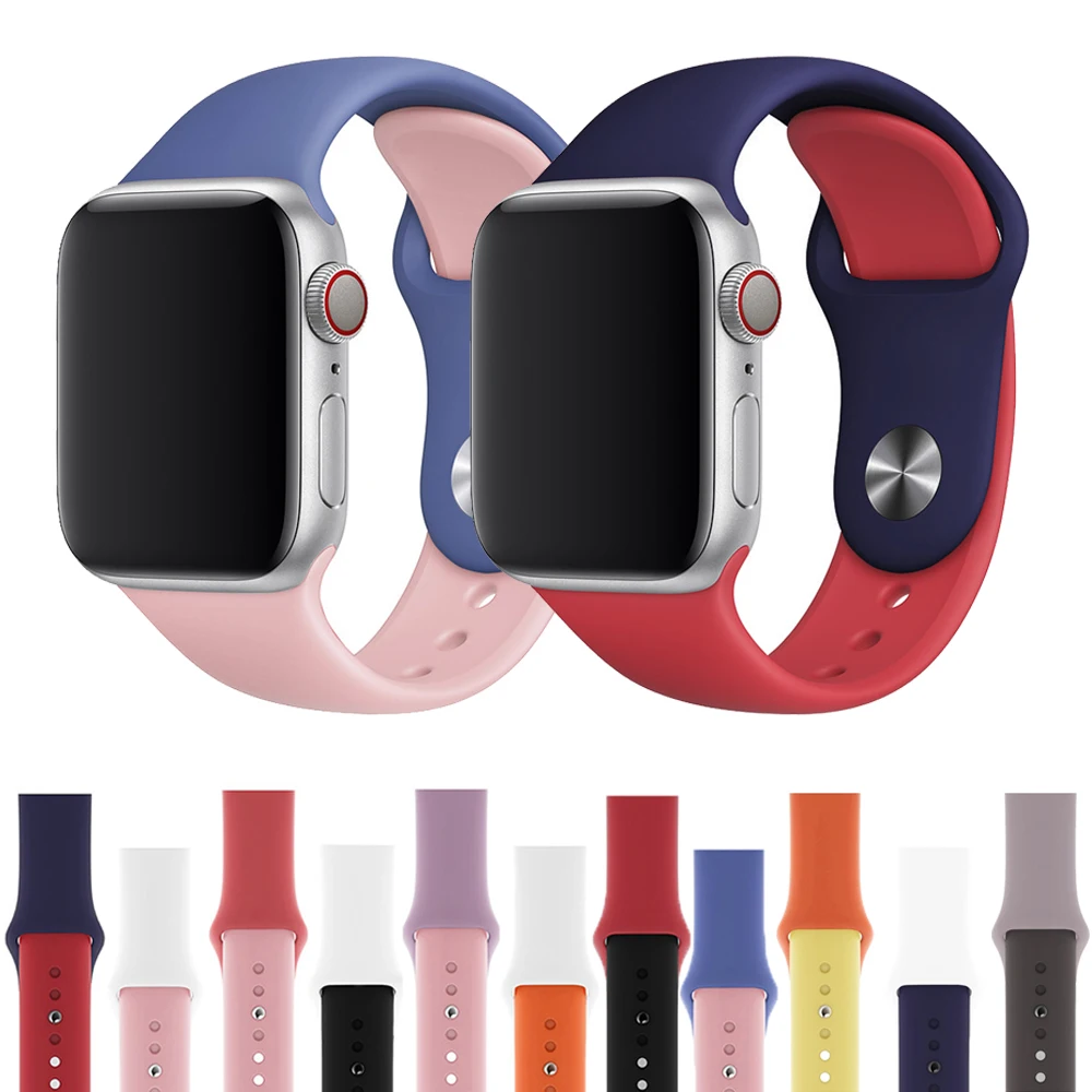 

Strap for Apple Watch Series 5/4/3/2/1 Colorful Soft Silicone Watchband 38mm 42mm For iWatch Bands 40mm 44mm Two-colors Bracelet