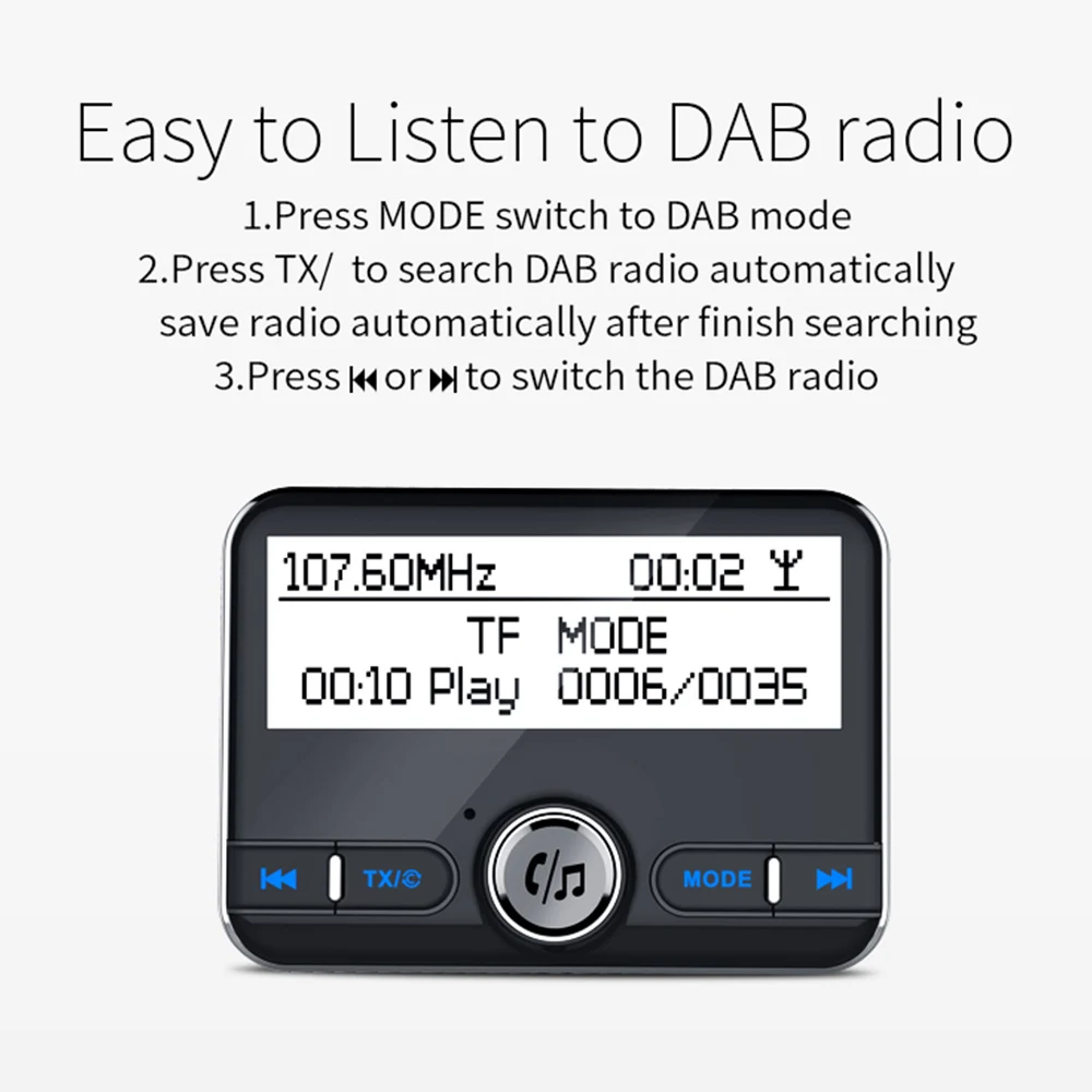 DAB цифровой радиоприемник DAB002 BT4.2 FM передатчик ЖК-дисплей USB зарядное устройство для автомобиля(только для стран, которые имеют DAB сигнал
