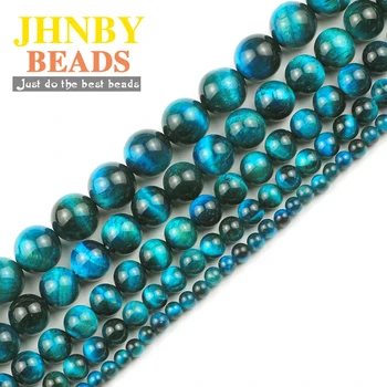 

JHNBY Lake blue tiger's eye Natural Stone 4/6/8/10/12MM Round spacers Loose beads for Jewelry making DIY bracelets accessories