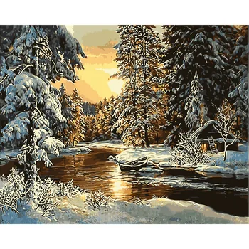 

BAISITE DIY Frame Winter Landscape DIY Painting By Numbers Coloring By Numbers Canvas Painting Wall Art BAISITE011