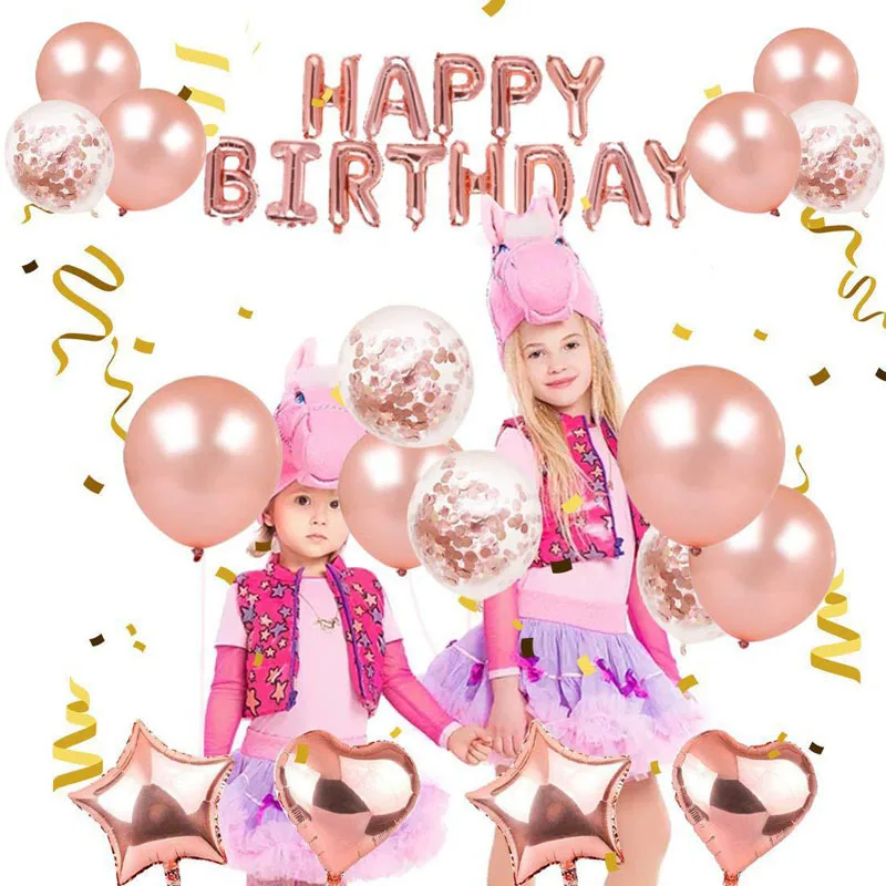 

Household Happy Birthday Foil Balloons Rose Gold Confetti Latex Balloon Rain Curtain Wedding Party Decor Festival Decorations