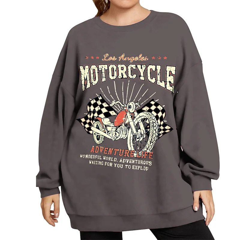 

Hip Hop Letter Motor Print Vintage Oversized Sweatshirt Women Crewneck Casual Harajuku Hoodie Men Thin Autumn Fashion Pullovers