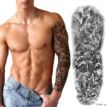 

Full Arm Waterproof Temporary Tattoo Sticker lion bird crown flower footprint Fake Tatoo Stickers Flash Tatto To Man Woman 01