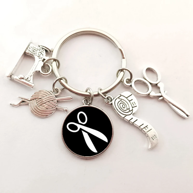 1pc Sewing Machine & Ball Of Yarn & Ruler Charm DIYglass Keychain  Key Chain Keyring Sew Pendant Jewelry