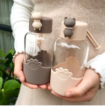 

Cartoon Cute Bungee Bear Glass Creative 3D Animal Water Bottle Borosilicate Heat Resistant 340ml Portable Outdoor Travel Tea Cup