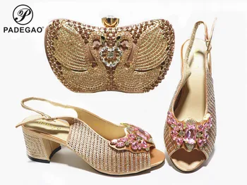

2020 Champagne Color Mature Style African Women Shoes And Bag To Match Set High Heels Party Shoes And Bag Set For Wedding Dress