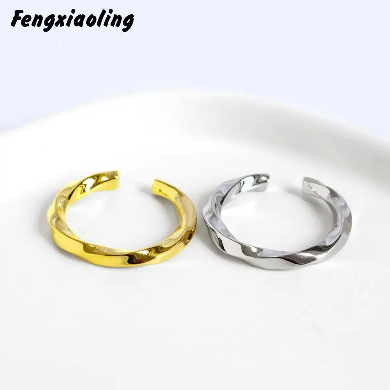 

Fengxiaoling 2020 New Minimalist Mobius Twisted Ring 925 Sterling Silver Female Models Square Twisted Flower Silver Ring Jewelry