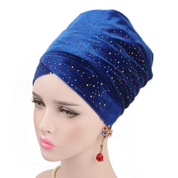 

Luxury Rhinestone Turban Extra Long Velvet Bandanas Head Wraps Hijab