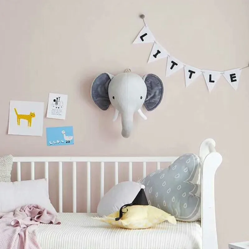 Gray Elephant Зебра/Слон/Жираф 3D голова крюк на стену украшение Лебедь настенная голова животного декор Детская комната подарок на день рождения - Цвет: Gray Elephant