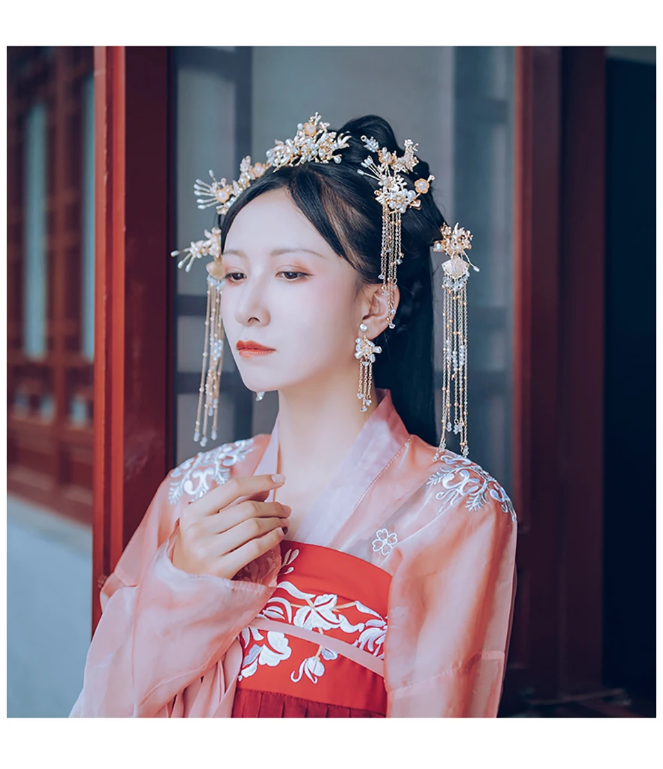 Hanfu головной убор шпилька свадебные головные уборы древний ветер цветок жемчуг ручной работы аксессуары для волос полный набор аксессуаров