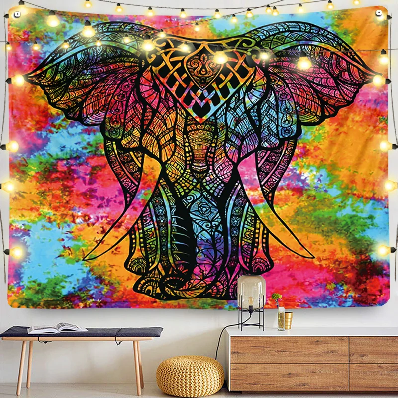 

India Mandala Elephant Tapestry Wall Hanging Sandy Beach Picnic Throw Rug Blanket Camping Tent Travel Boho Home Bedspread2021