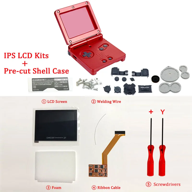 Ips V2 комплекты ЖК-экранов с оболочкой чехол для GBA SP ips lcd подсветка экрана с предварительно вырезанной оболочкой для GBASP консольный корпус с кнопками - Цвет: Red