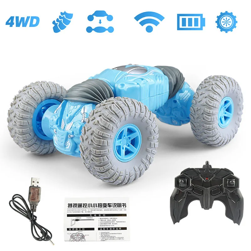 Remote Control Car Kids Toys, Rechargable Off Road Vehicle 2.4 GHz Rock Crawler RC Stunt Hobby Car,Xmas Gifts For Boys And Girls - Color: Blue
