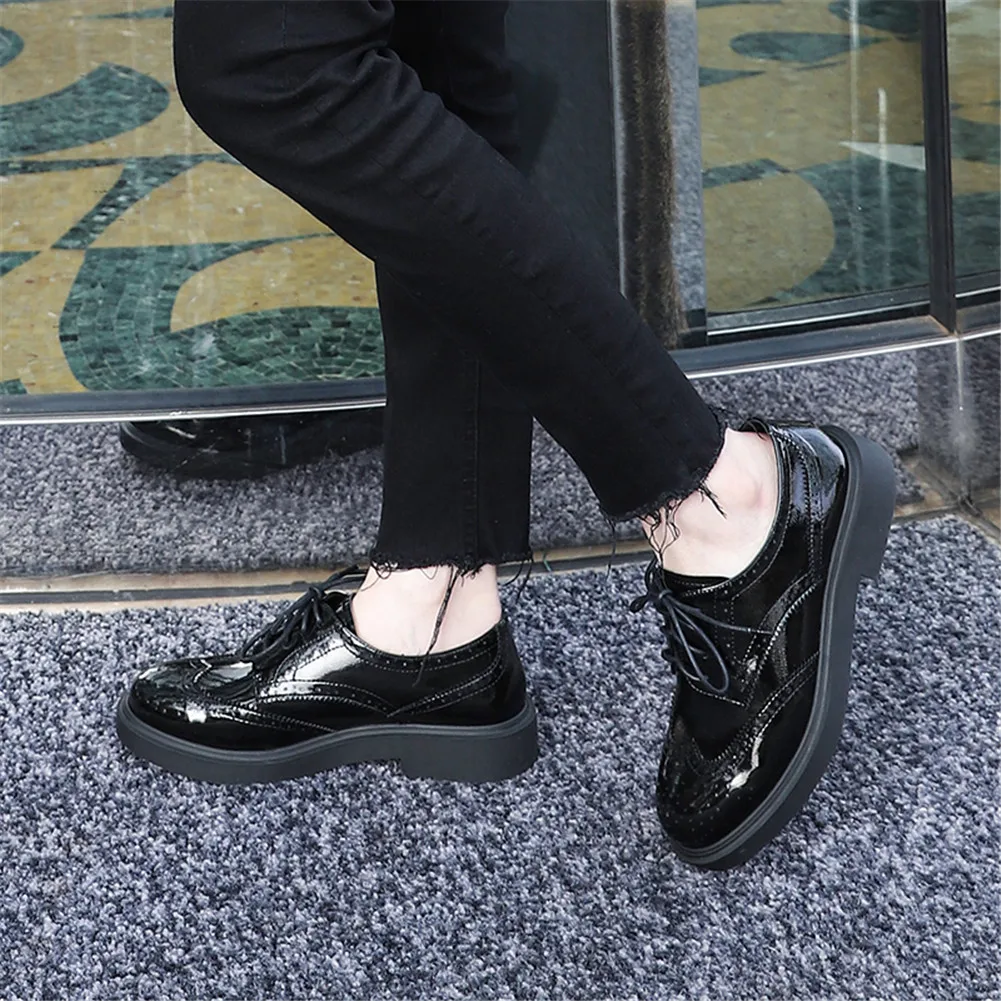 

Doratasia Fashion 2020 women's Shoes Woman British Style Patent Leather Shoelaces Spring Brogue Flats Footwear