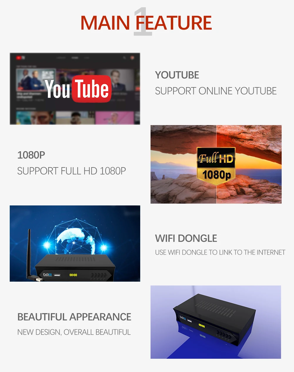 Vmade Full hd 1080 P DVB S2 M5 спутниковый Телевизор поддерживает YouTube cccam newcam bisskey Dolby IP tv Wi-Fi PVR телеприставки