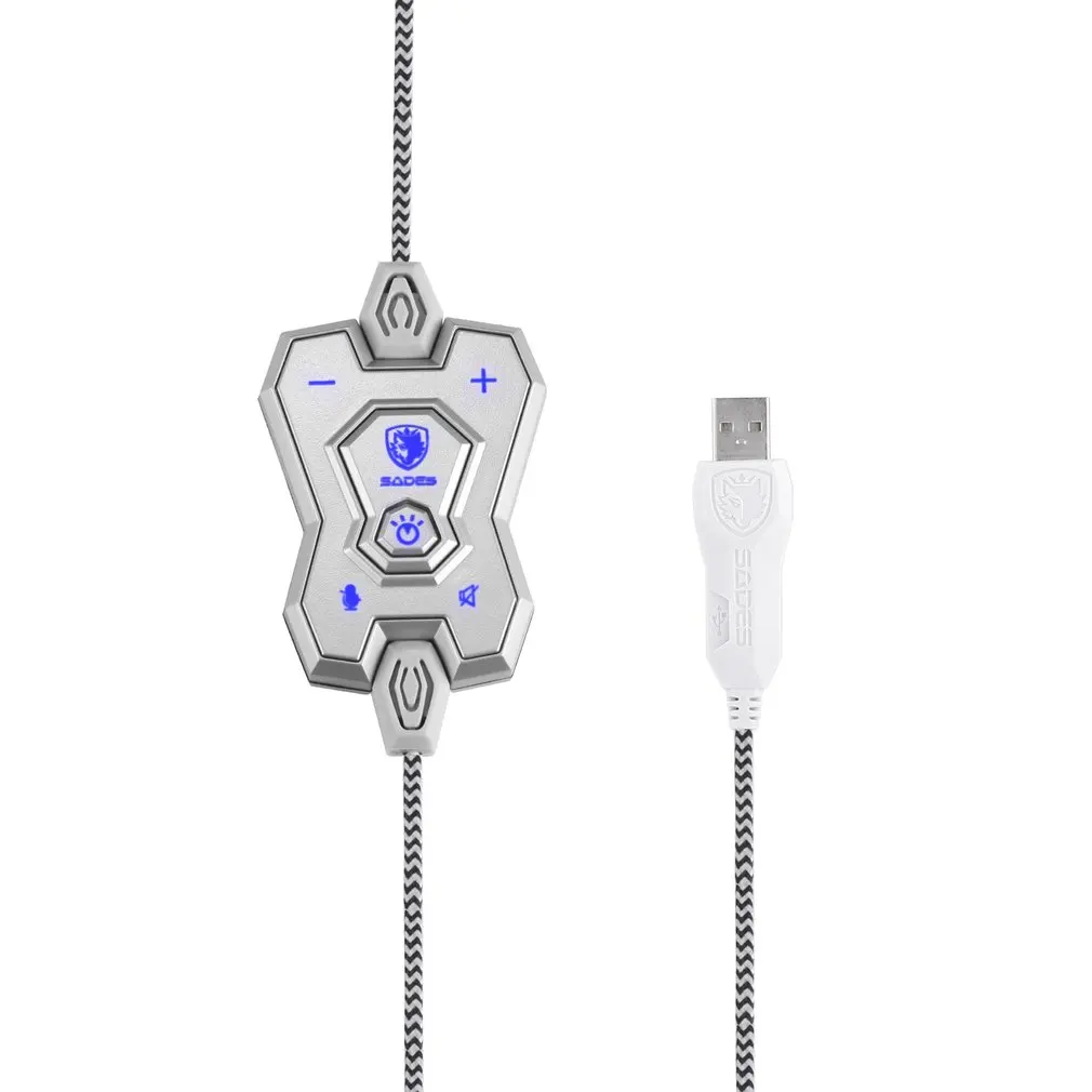 Белый USB PC игровые гарнитуры с микрофоном шумоподавление дышащий светодиодный 6 цветов 7,1 объемный звук стерео для SADES A70