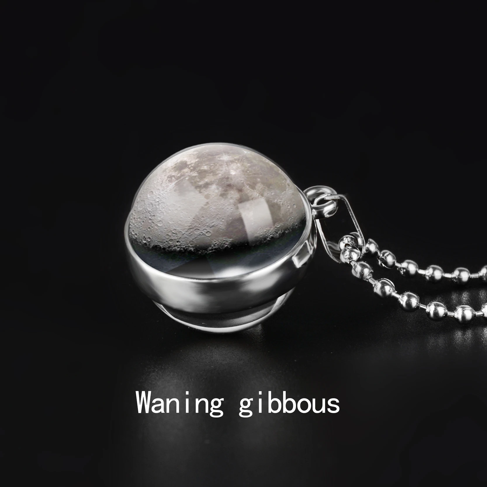 Двухстороннее ожерелье с изображением фазы Луны, художественная подвеска, галактика, планета, стеклянный шар, кабошон ручной работы, астрономическая подвеска, ожерелье, ювелирное изделие - Metal Color: Waning gibbous