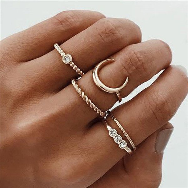 Bohemian Gold Vintage Rings Snake Heart Crystal Ring Set Women Charm Joint Ring Party Wedding Fashion Jewelry Gifts