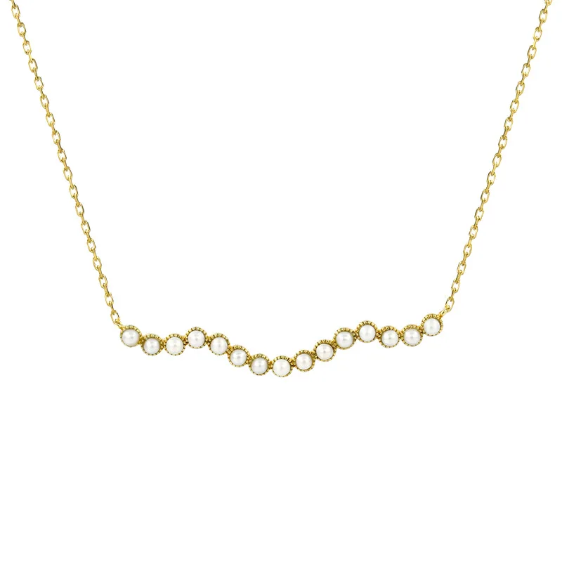 

Dun li Jewelry 925 Sterling Plated 14k Gold Natural Freshwater Pearls Wave Necklace Choker Women's Special Offer