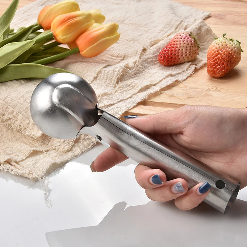 Stainless Steel Ice Cream Spoon Watermelon Spoon Digger Nonstick Fruit Ice Ball Maker Ice Hockey Machine Biscuit Ice Cream Spoon