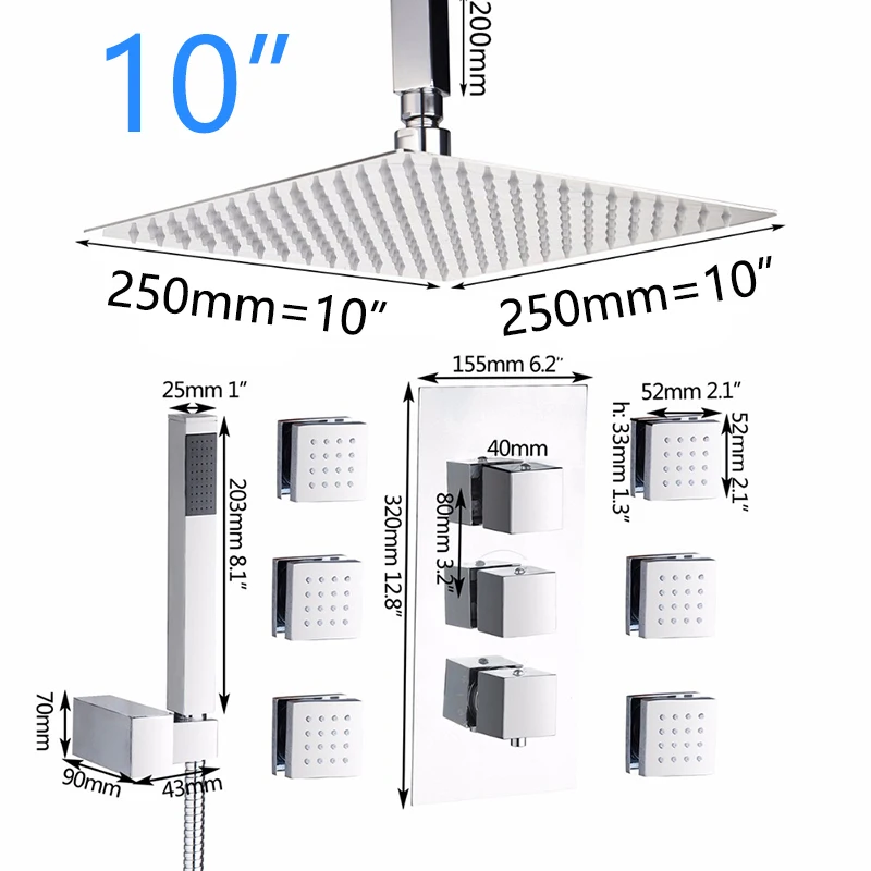 10 inch Shower Monite 8 12 16 дюймов светодиодный дождевой потолочная душевая панель Ванная комната Ванна настенный массаж струи смеситель кран для душа набор - Цвет: 10 inch Shower