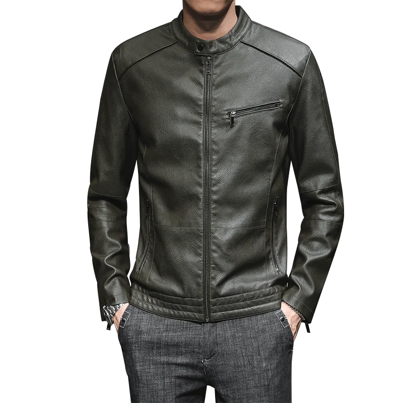 

Leather Jacket Men's Slim Fashion Solid Color Casual Motorcycle Jacket Man Streetwear Wild Hip Hop Bomber Jacket Male Outwear