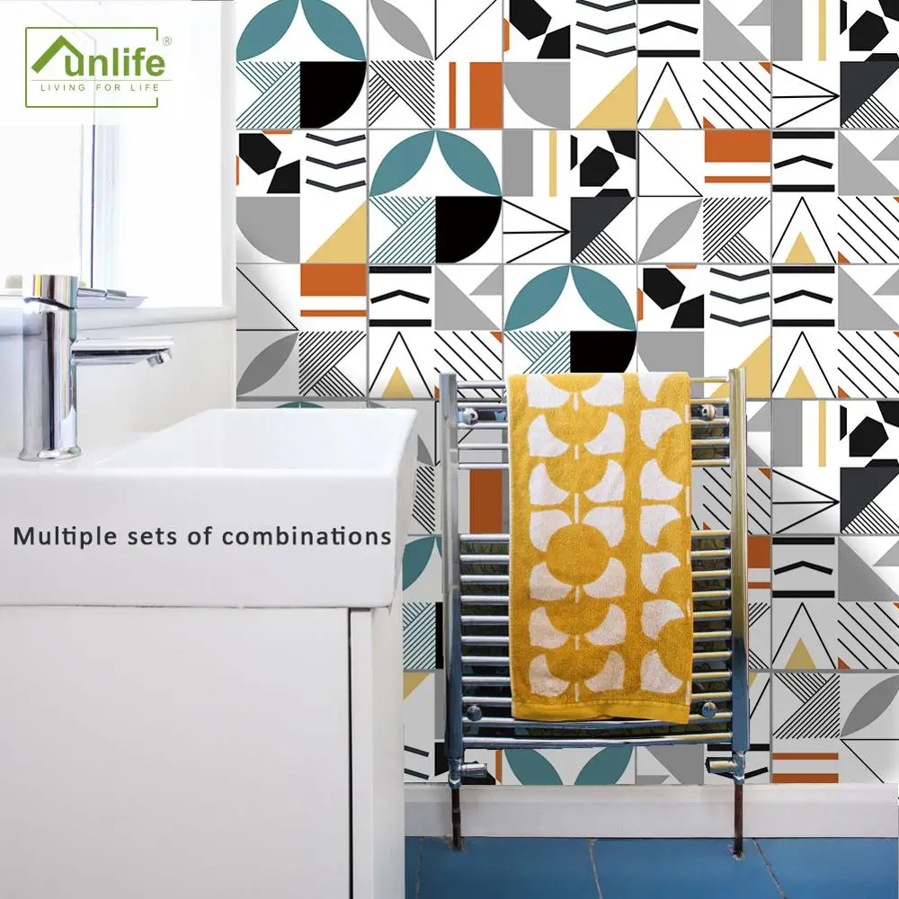 Funlife®Геометрические цветные плитки настенные наклейки обои декоративные