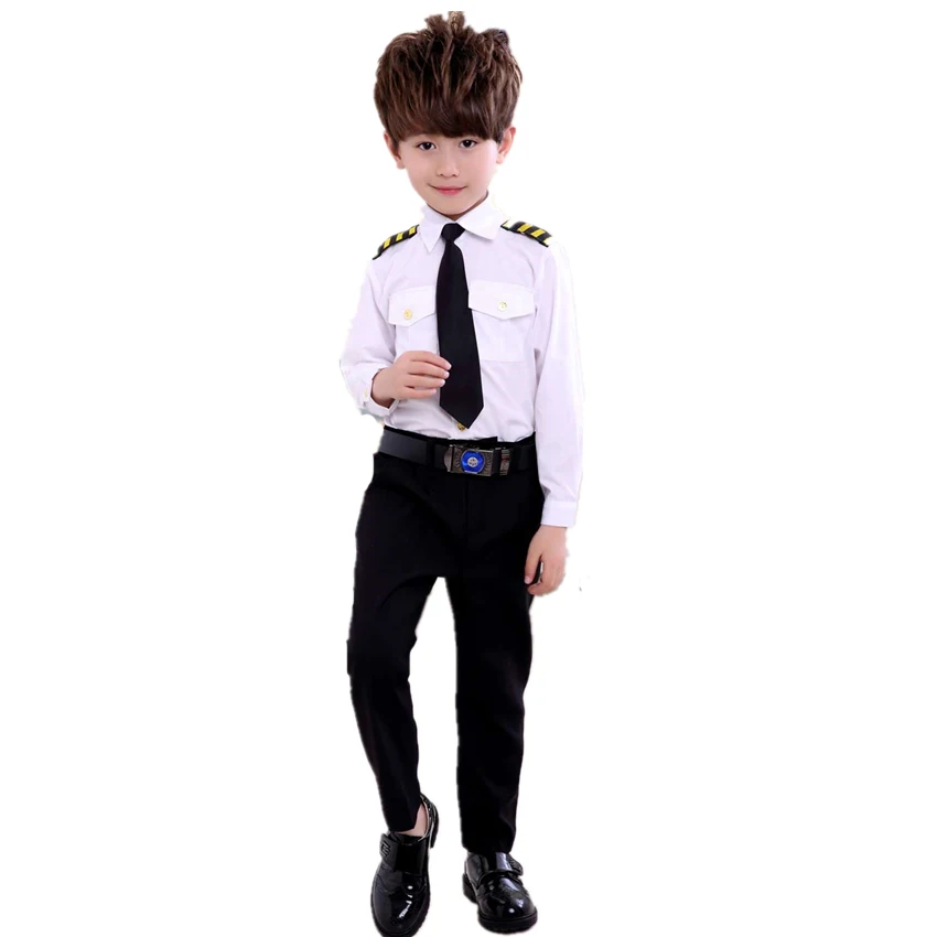 Cheap Children s Day Pilot Uniform Stewardess Cosplay Halloween Costumes for Kids Disguise Girl Boy Captain Aircraft Fancy Clothing