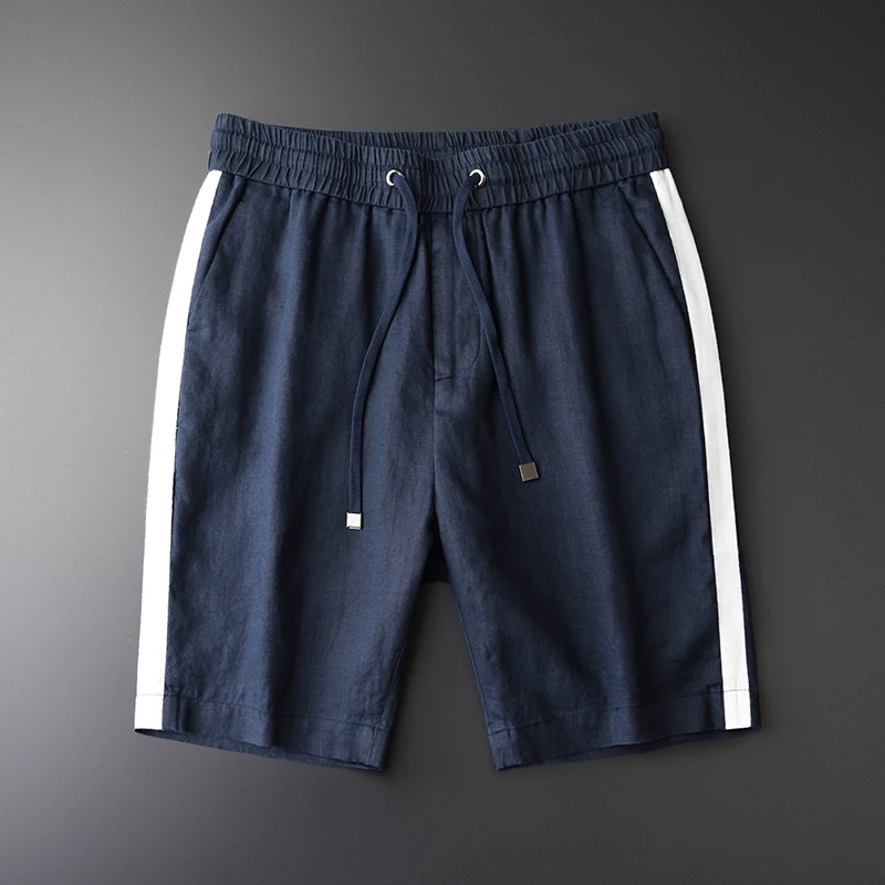 Minglu мужские льняные шорты размера плюс 4xl боковая белая лента льняные тонкие мужские летние шорты роскошные мужские шорты до колен