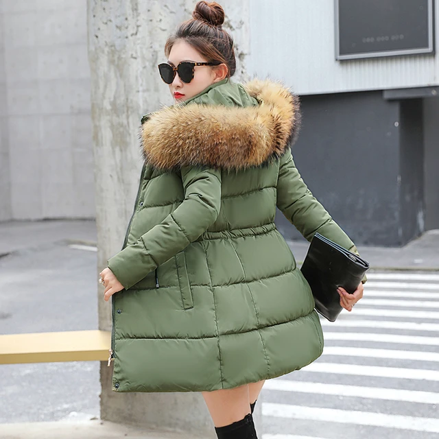 women's parka jacket Artificial large fur collar female jacket slim  cotton-padded long jacket abrigos mujer