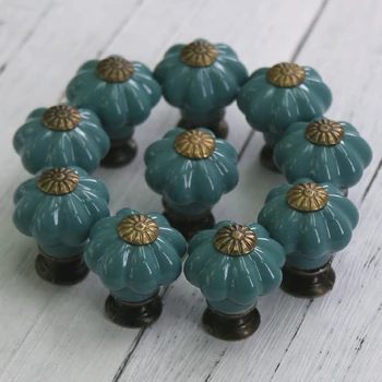 

10x Kids/Children Room Drawer Knobs Blue Pumpkin Ceramic Dresser Knob Cute Cabinet Door Handles and Cupboard Knobs