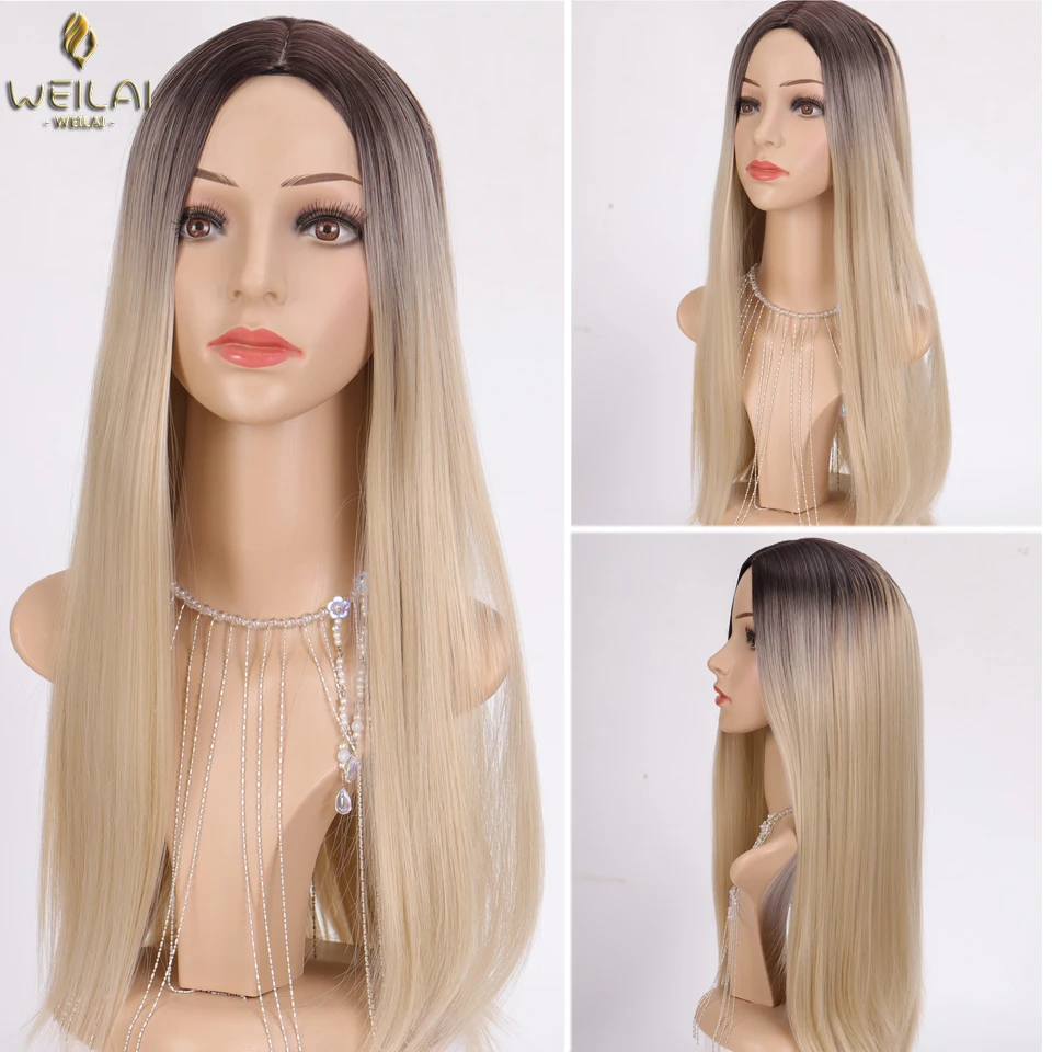 WEILAI светлый длинный прямой парик с челкой синтетические волосы парики париком