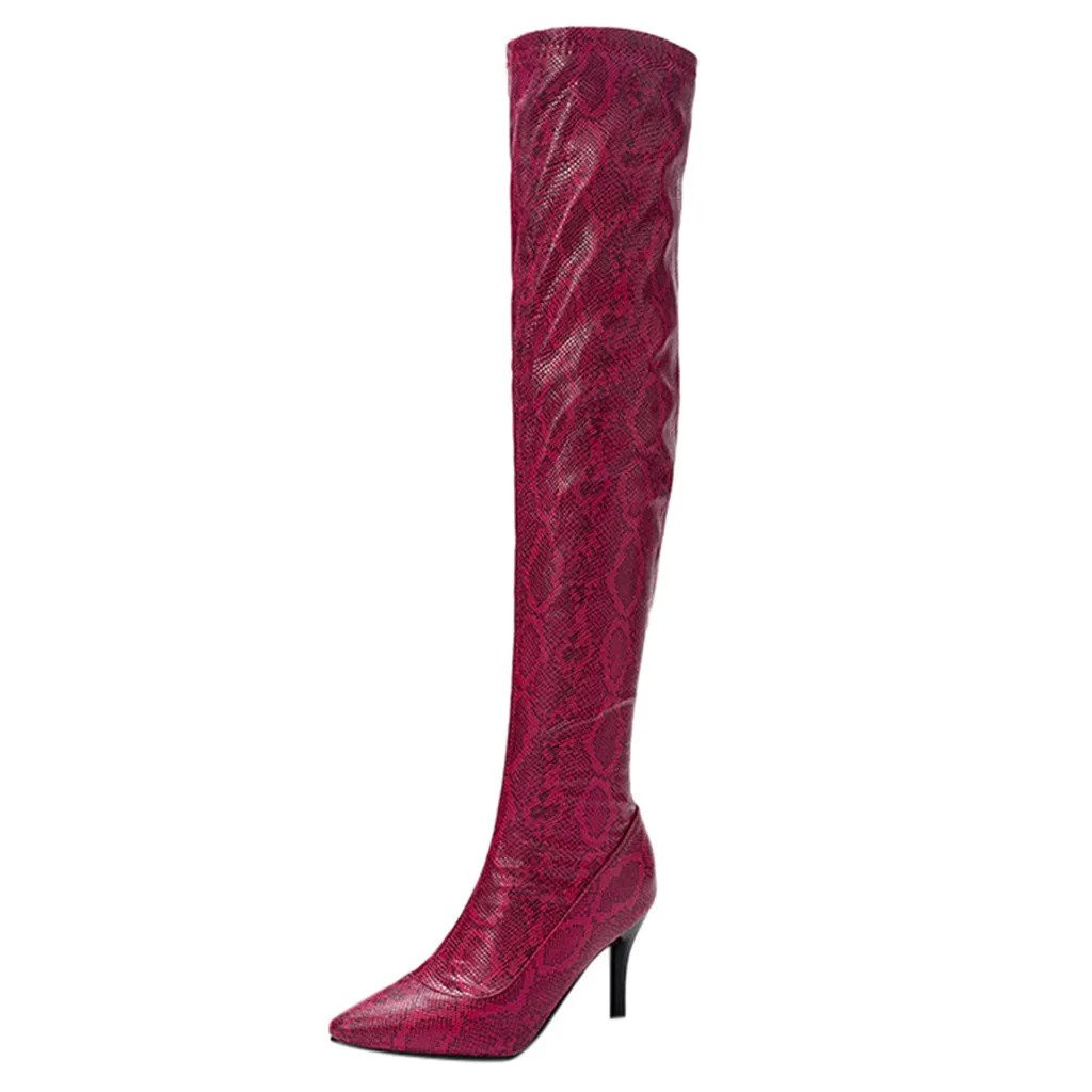 Красный Over the knee Size36-43 Snake Boots For Women Autumn Pointed Fashion Sexy Boots Ladies Shoes Zipper - Цвет: Красный