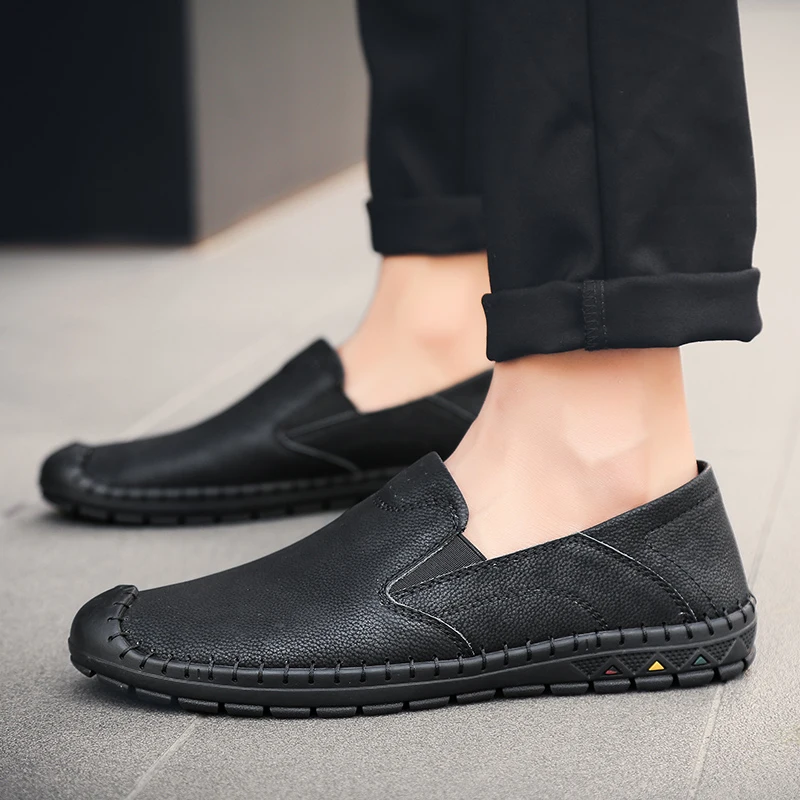 Genuine Leather Shoes Men Fashion Italian Male Loafers Handmade Men Casual Shoes Retro Flat Slip-On Loafers Male Big Size HC-466