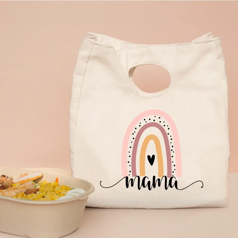 Rainbow mama print portable lunch bag thermal insulated lunch totes cooler bag bento pouch container food storage bags lunch bag bento bag cooler bag