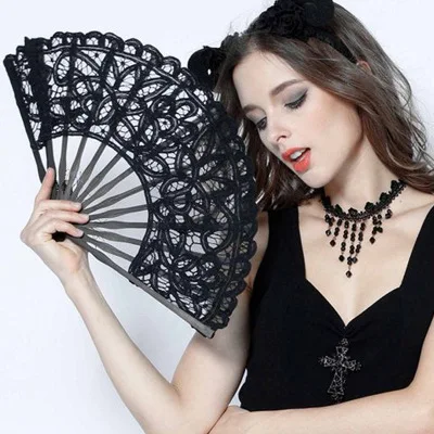 

1PC Chinese Style Decorative Bamboo Fans Lace Fabric Silk Folding Hand Held Dance Fans Flower Party Wedding Elegant Decor Fans