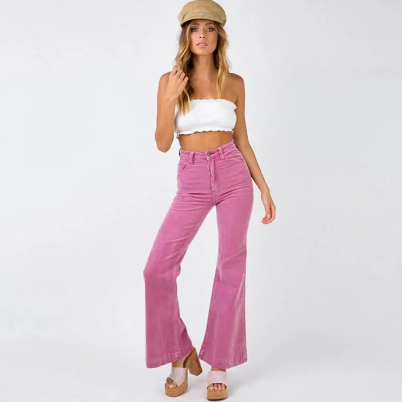 

Fashion Women Pants Trousers Autumn and Winter New Fleece High Waist Zipper Flare Wide Leg Pants Women's Trousers Corduroy Pant