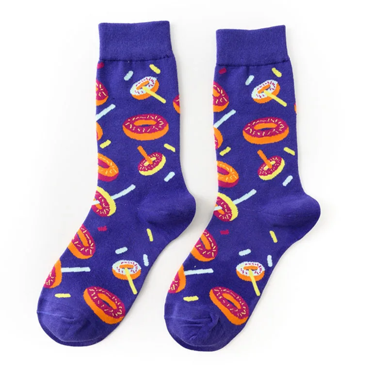 Harajuku счастливые мужские носки, забавные мультяшные носки с фруктами, авокадо, бананом, бургером, фри, пивом, печеньем, жареной курицей, носки для скейтборда - Цвет: 23